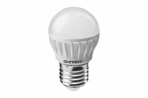 Лампа светодиодная 6,0 Вт. E27, 6500К 220-230V G45 LED, 76х45 ОНЛАЙТ 61138