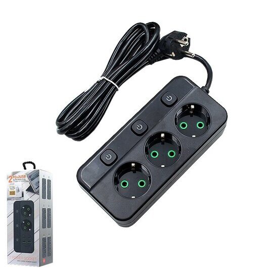 Удлинитель BLACK green T-03 2м с индивидуальными выключателями