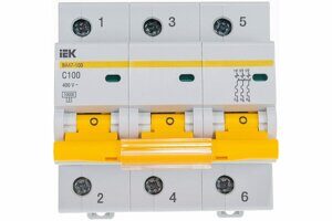 Автоматический выключатель ВА47-100 3Р 100А 10кА  х-ка С IEK MVA40-3-100-C