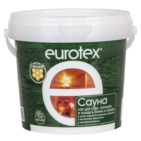 Eurotex Сауна лак для стен в саунах акриловый, бесцветный (0,9кг)
