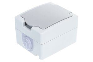 Розетка 1-я с/з "Аллегрот"  с  крышкой, гориз., о/у 16А, 220В, IP-54 серая "UNIVersal"
