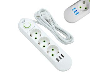 Удлинитель LUCKY-F03U на 3 гнезда и на 3-USB светящиеся