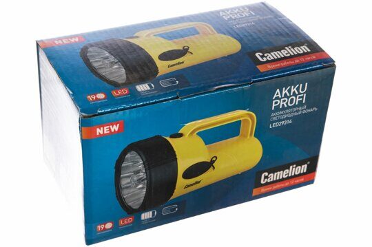 Фонарь аккумуляторный ручной Camelion LED29314 220В, желтый, 19 LED, 4В 2,3А-ч, пластик, коробка