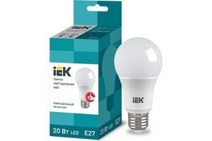 Лампа светодиодная 20 Вт. E27, 4000К 230V А60 LED, груша, свет нейт.белый IEK