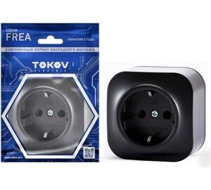 Розетка 1ая с заземлением ОП Frea 16А IP20 250В АБС-пластик карбон TOKOV ELECTRIC TKE-FR-R1Z- C14