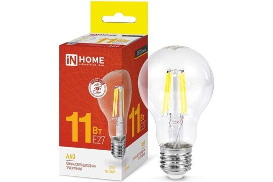 Лампа светодиодная 11Вт 230В Е27 3000К 990Лм прозрачная LED-A60-deco  IN HOME