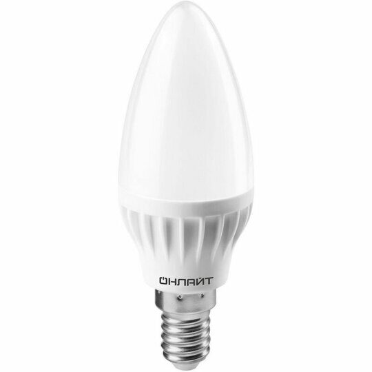 Лампа светодиодная 8,0 Вт. E14, 6500К 220-230V С37. LED,свеча 106х37 ОНЛАЙТ 61128
